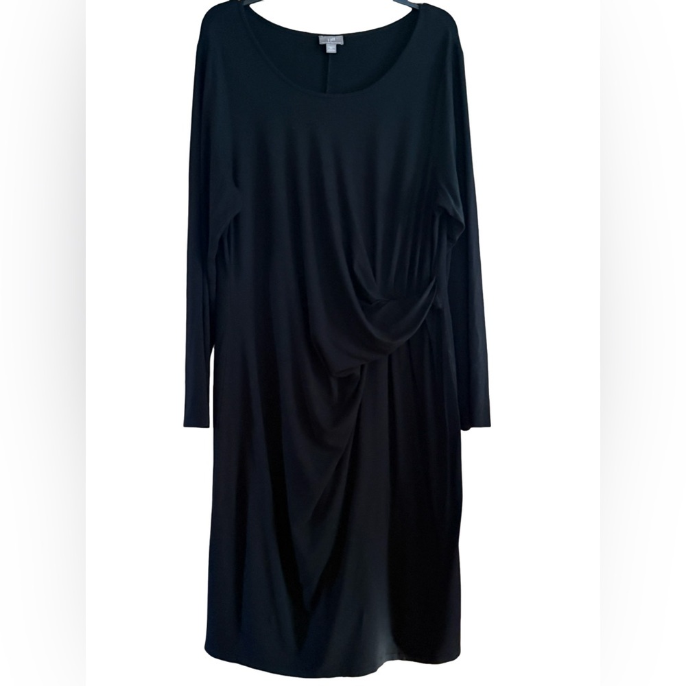 J Jill Wearever Collection Rayon Blend Stretch XL Ruched Black Long Sleeve Dress